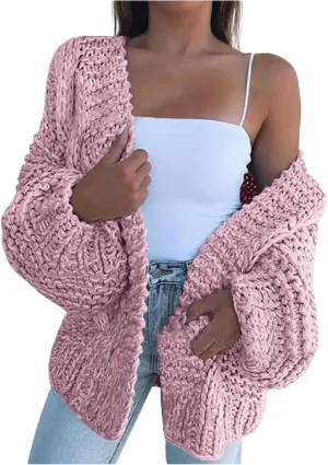 FMCHICO Women's Long Sleeve Cable Knit Cardigan Sweaters Open Front Outwear Coat