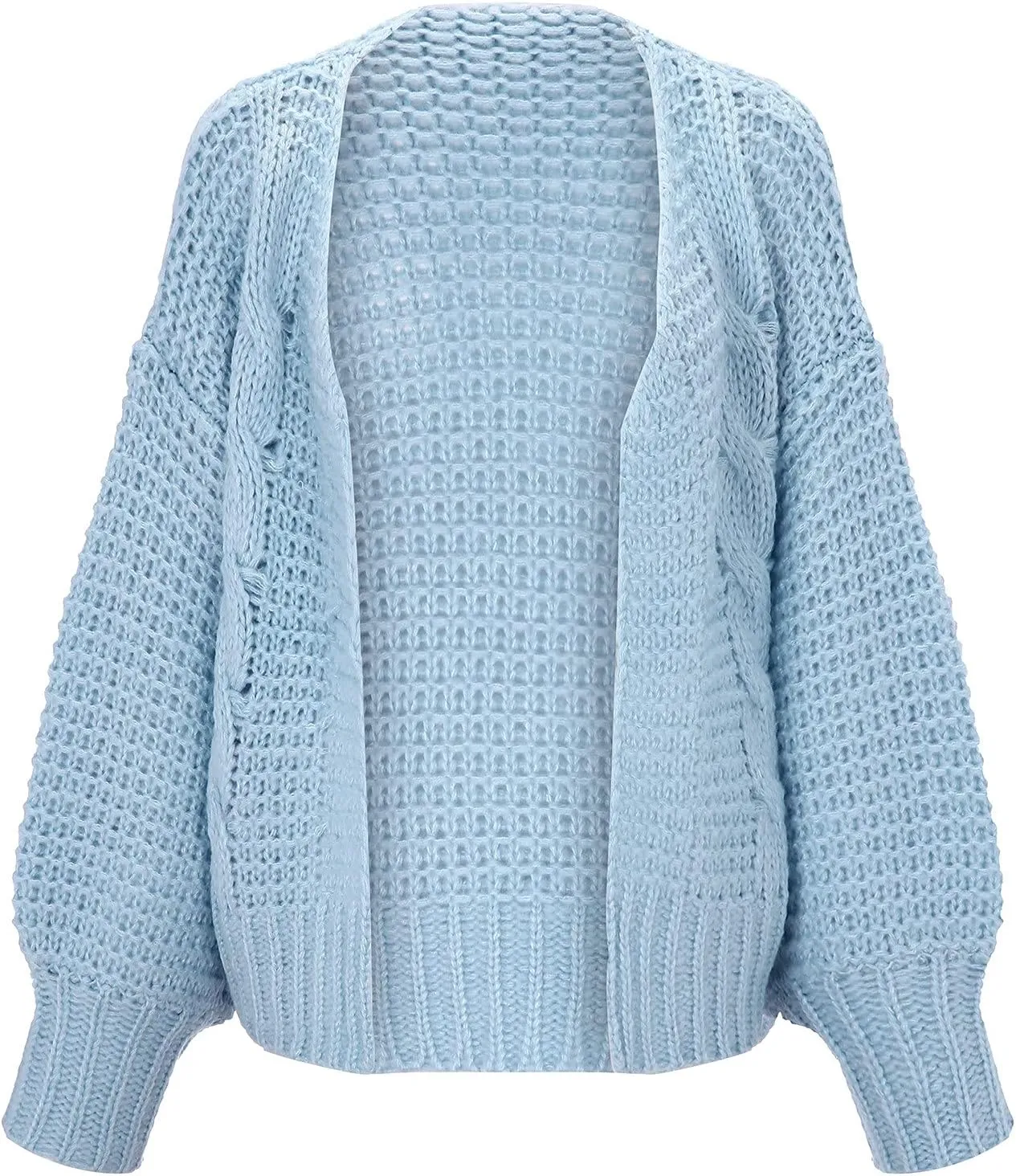FMCHICO Women's Long Sleeve Cable Knit Cardigan Sweaters Open Front Outwear Coat