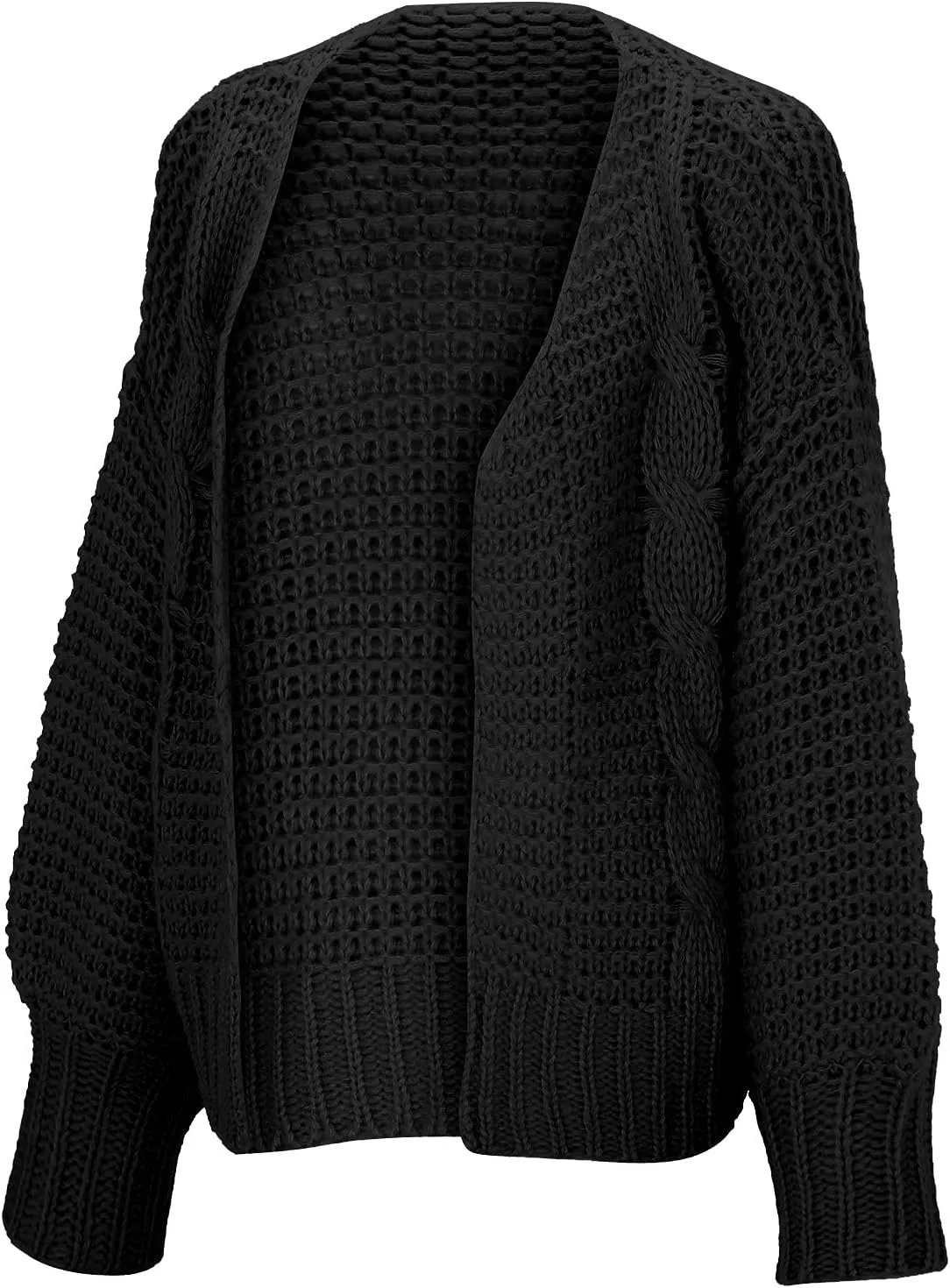FMCHICO Women's Long Sleeve Cable Knit Cardigan Sweaters Open Front Outwear Coat