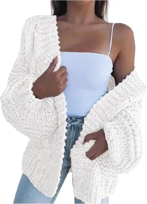 FMCHICO Women's Long Sleeve Cable Knit Cardigan Sweaters Open Front Outwear Coat