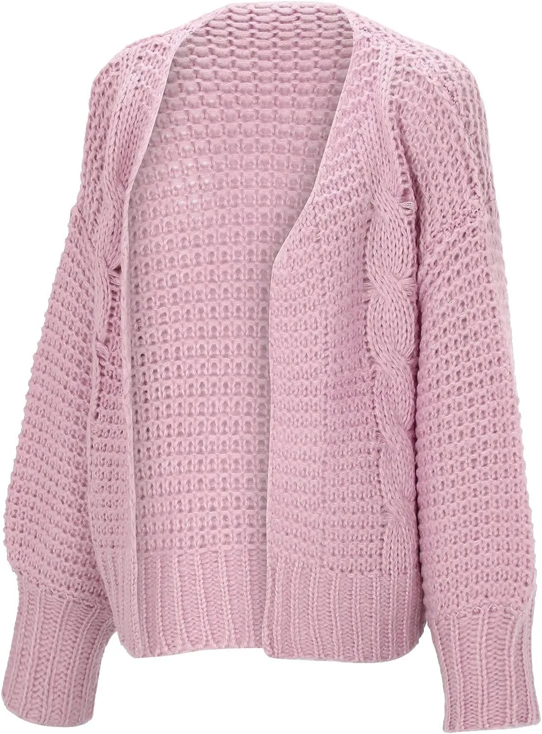 FMCHICO Women's Long Sleeve Cable Knit Cardigan Sweaters Open Front Outwear Coat