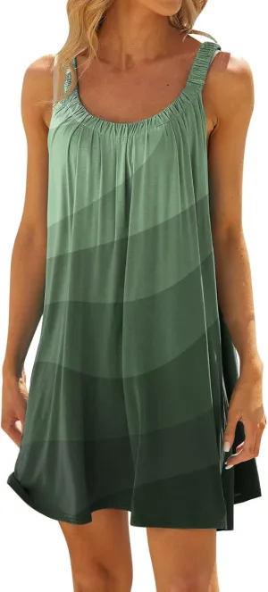 Generic Sundresses for Women U Neck Printed Mini Dresses Sleeveless Cute Sling Tank Dresses Elegant Swing Sundresses