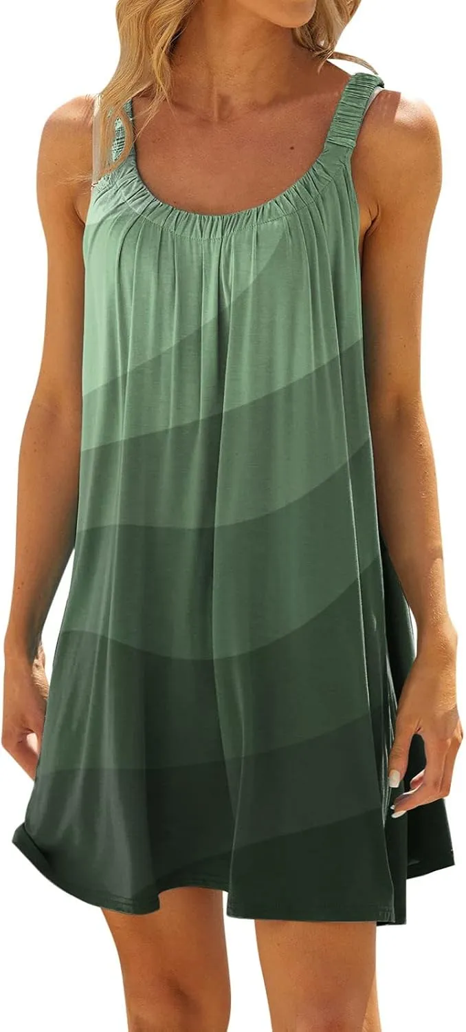 Generic Sundresses for Women U Neck Printed Mini Dresses Sleeveless Cute Sling Tank Dresses Elegant Swing Sundresses