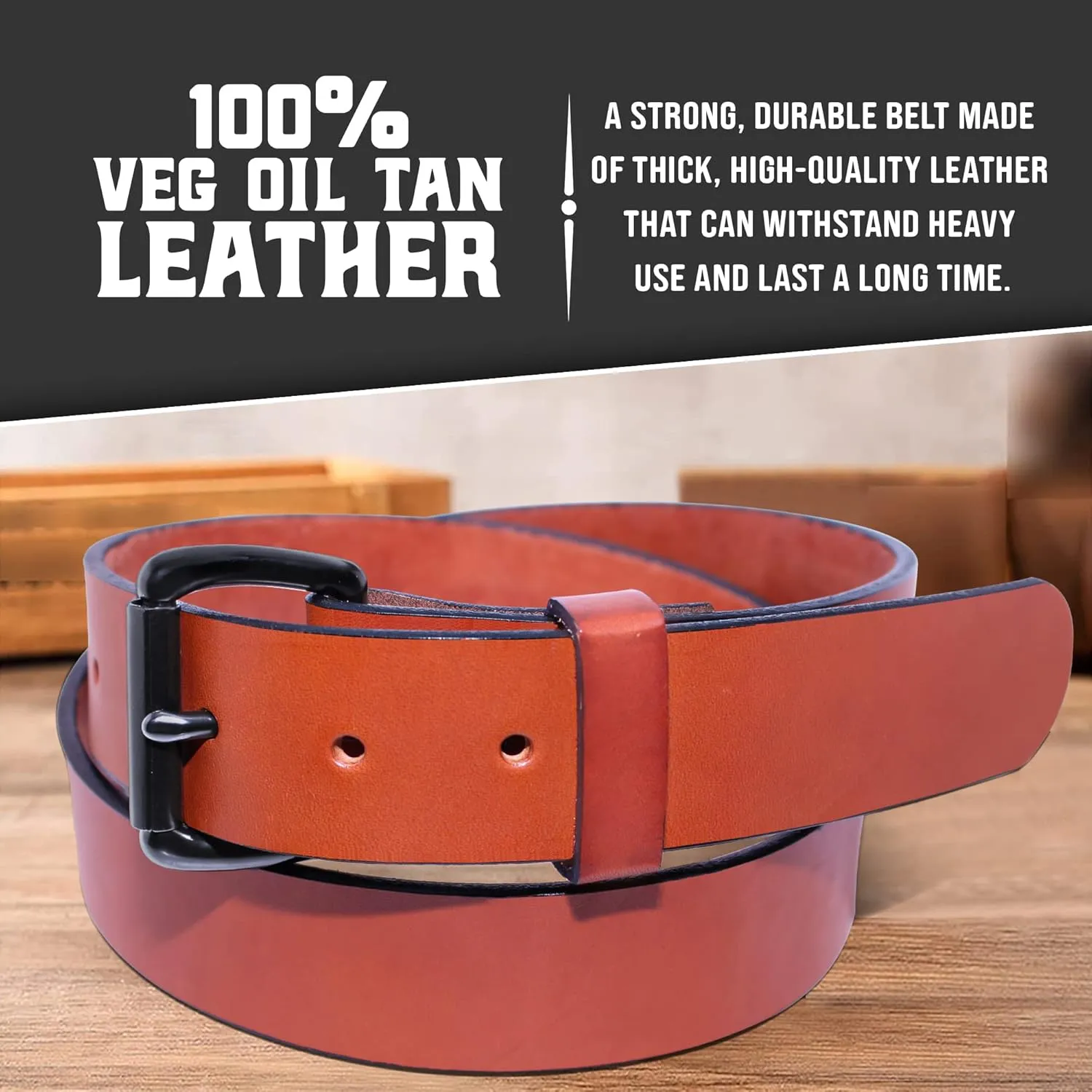 Genuine Veg Oil Tan Full Grain Leather-Mens Belts Leather Handmade By Amish-Heavy Duty Mens Belt 1.5 Wide 9/14 Oz-Made In USA