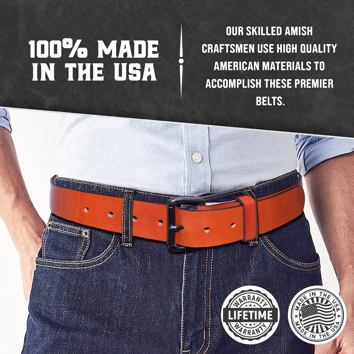 Genuine Veg Oil Tan Full Grain Leather-Mens Belts Leather Handmade By Amish-Heavy Duty Mens Belt 1.5 Wide 9/14 Oz-Made In USA