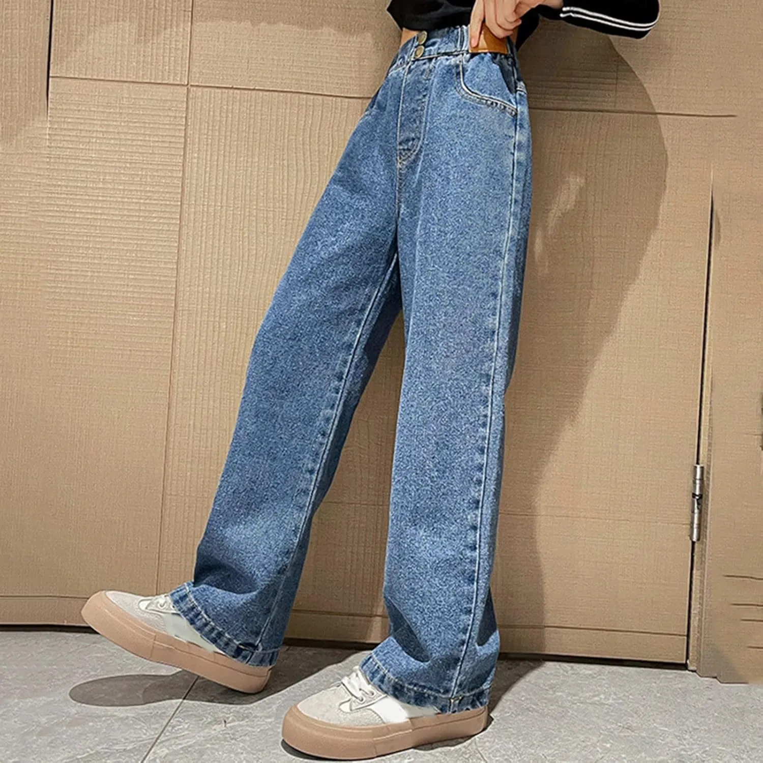 Girls Baggy Jeans Casual Preppy Clothes Relaxed Fit Cute Pants Comfy Exercise Straight Leg Stretch Training Wide Leg
