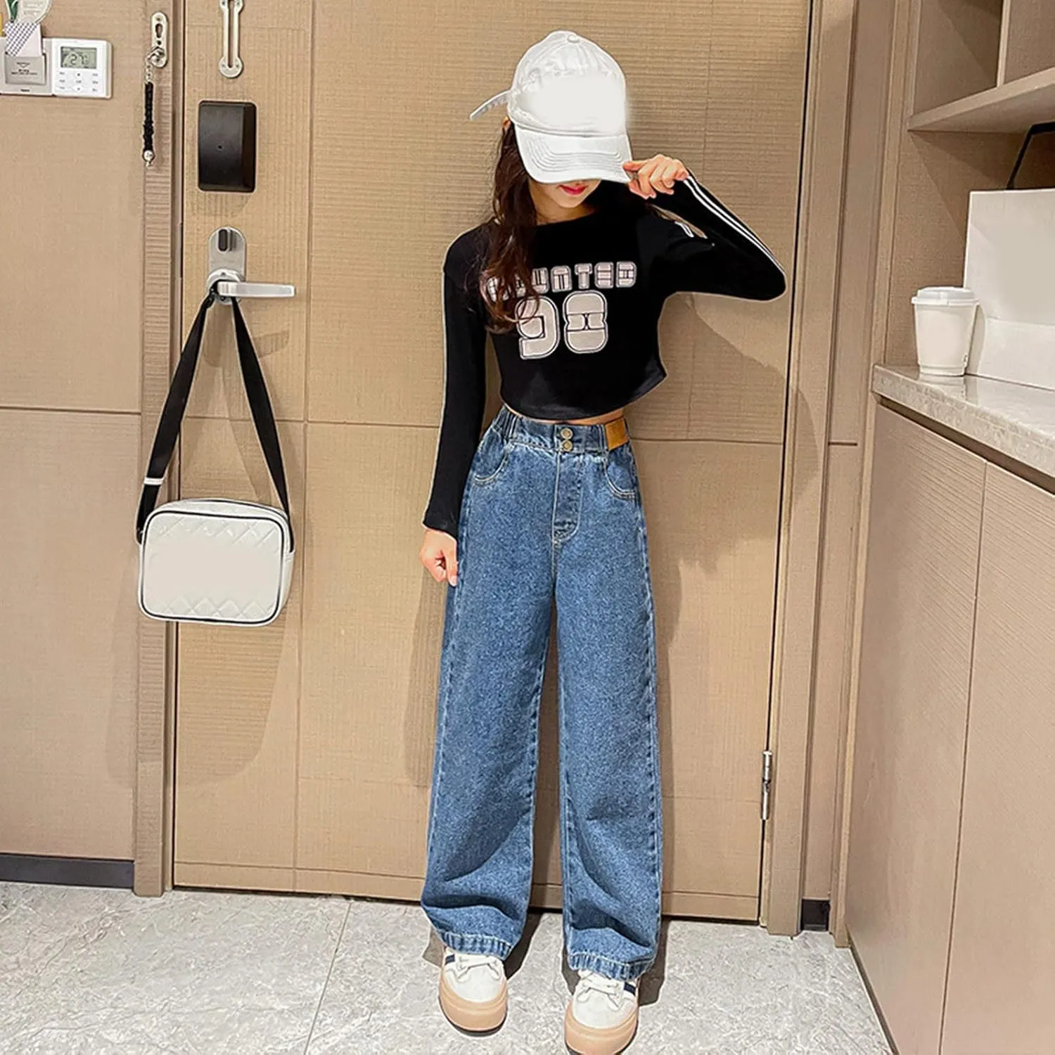 Girls Baggy Jeans Casual Preppy Clothes Relaxed Fit Cute Pants Comfy Exercise Straight Leg Stretch Training Wide Leg