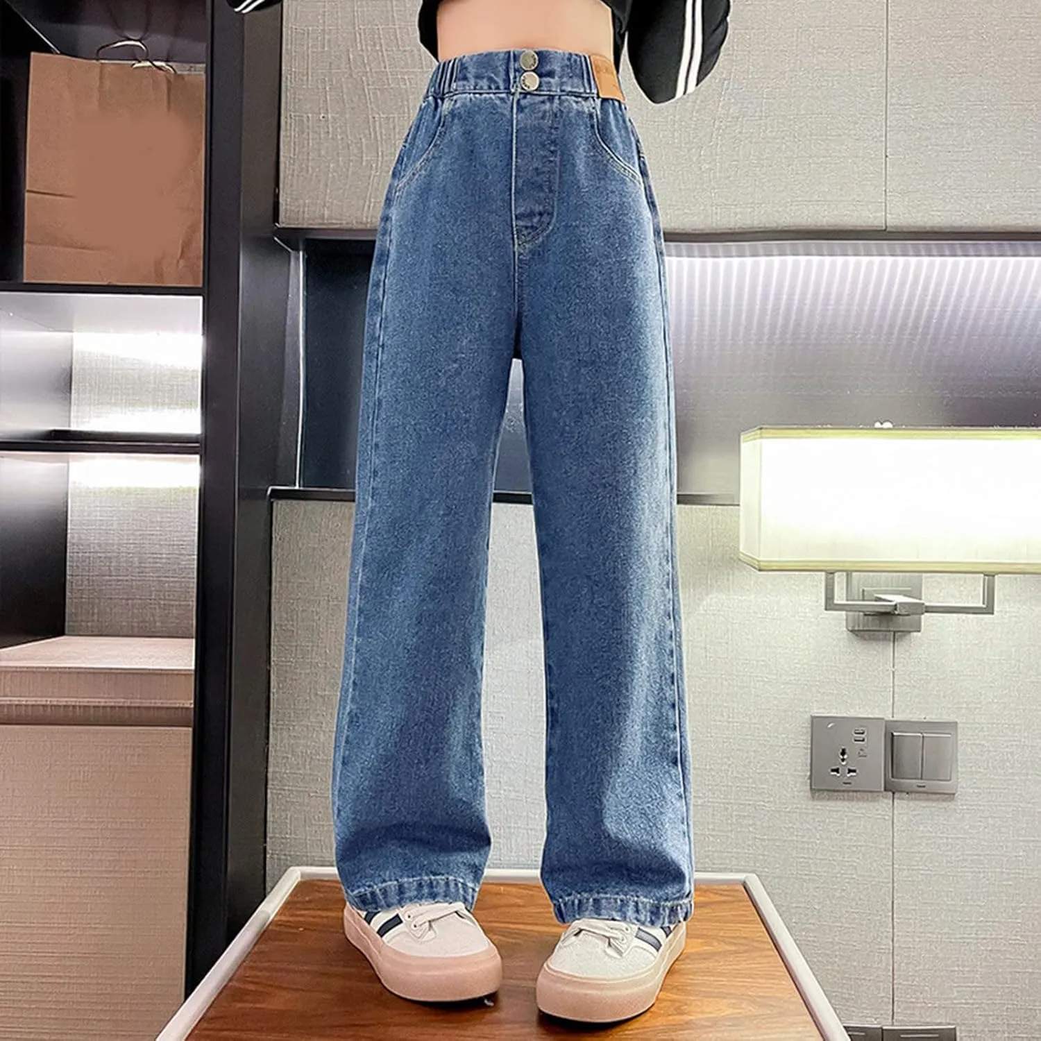 Girls Baggy Jeans Casual Preppy Clothes Relaxed Fit Cute Pants Comfy Exercise Straight Leg Stretch Training Wide Leg