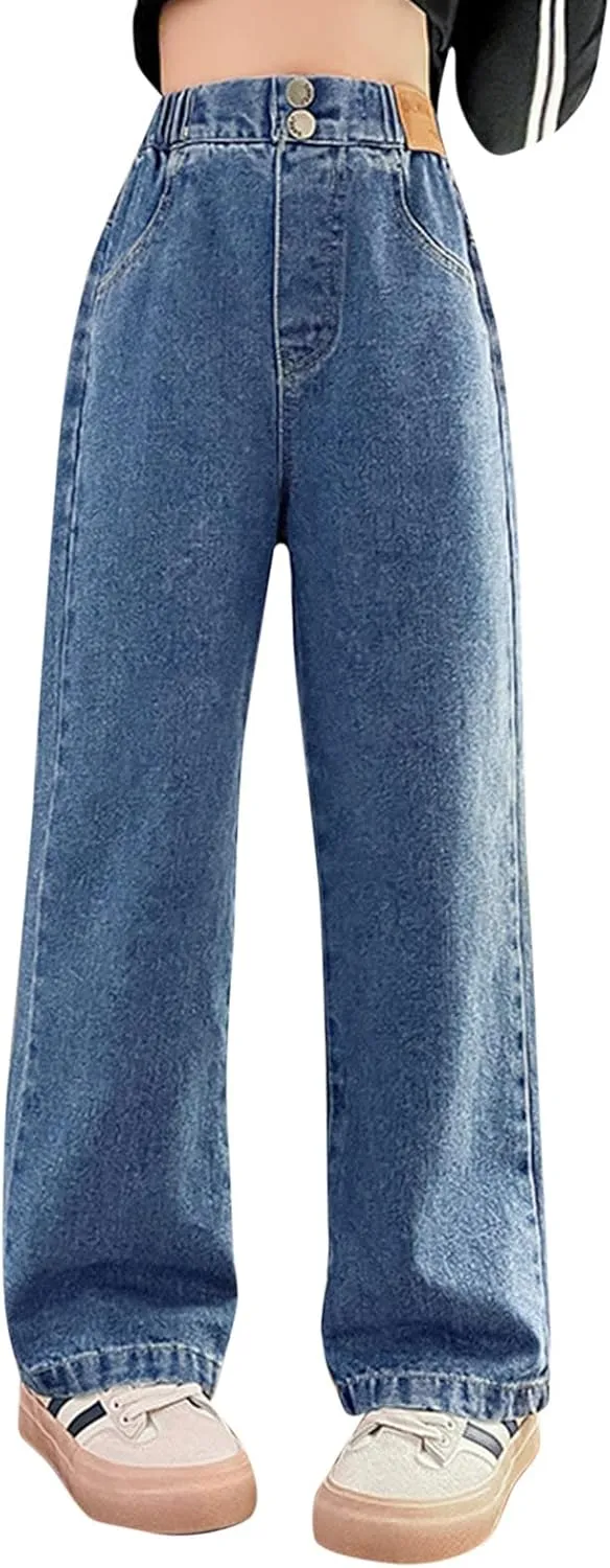 Girls Baggy Jeans Casual Preppy Clothes Relaxed Fit Cute Pants Comfy Exercise Straight Leg Stretch Training Wide Leg