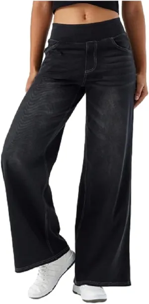 Grevela Pull Up Jeans, Grevela Stretch Jeans, High Waisted Stretchy Pull On Wide Leg Denim Pants with Pocket