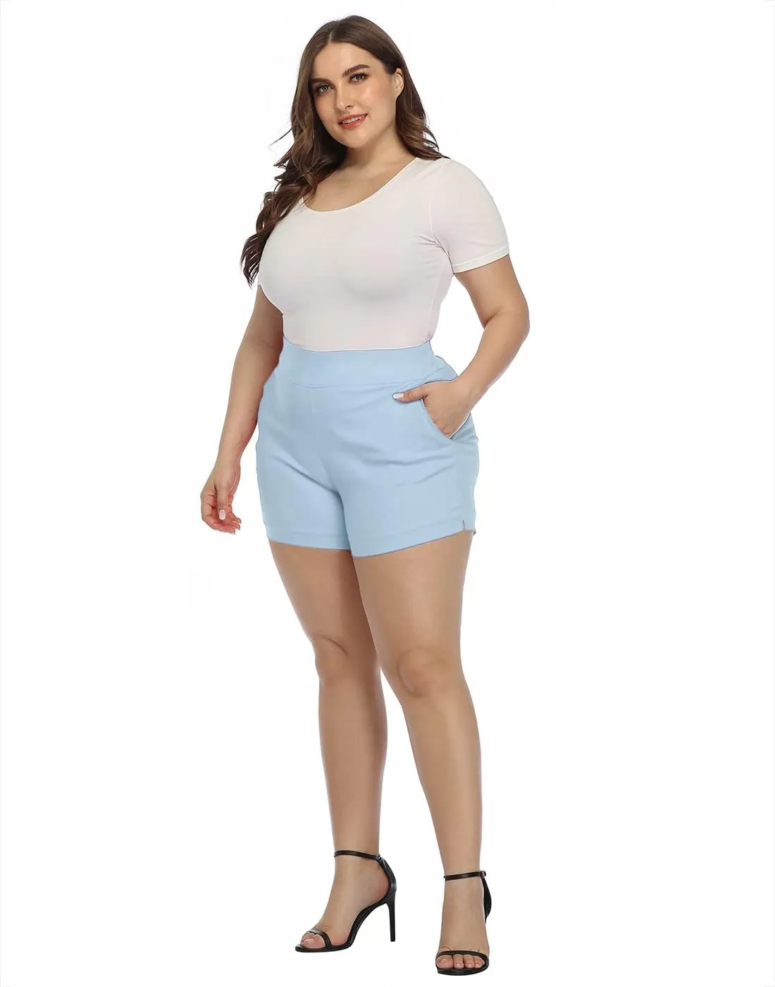 HDE Women's Plus Size Chino Shorts High Waisted 4" Inseam Summer Casual Shorts