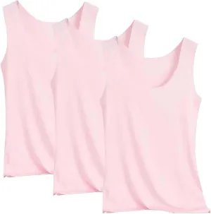 HGps8w 3-Pack Women's Sleeveless Ice Silk Tank Top Summer Basic Seamless Round Neck Undershirt Casual Camisole Tanks