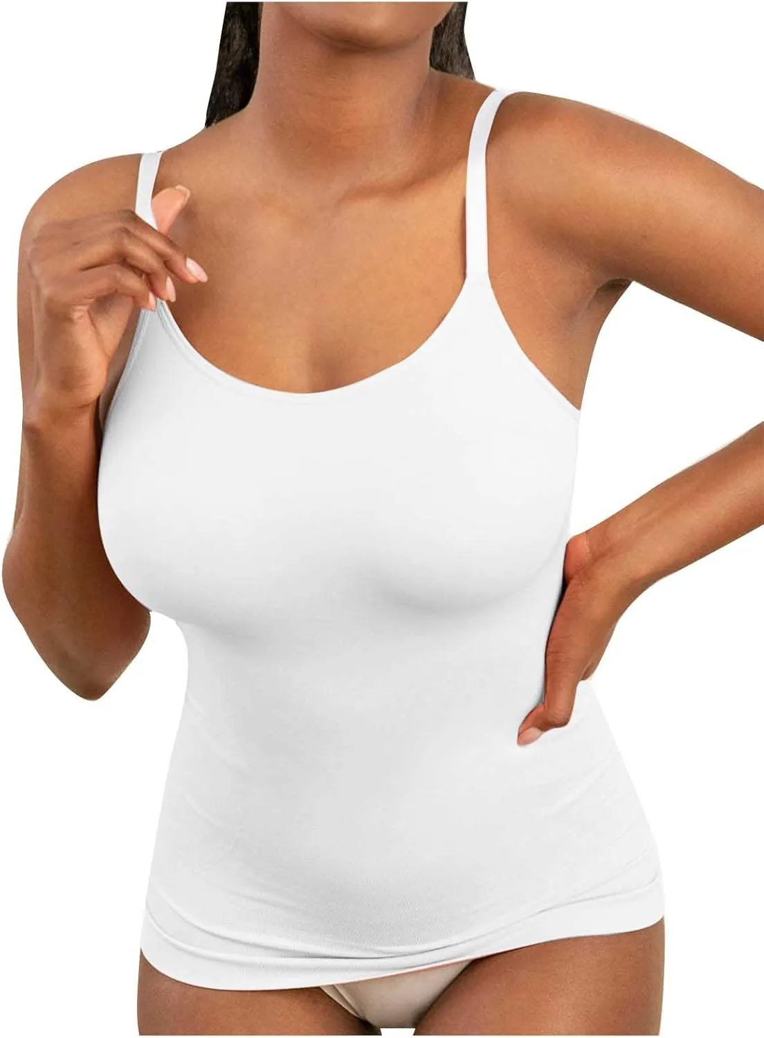 HGps8w Plus Size Women Seamless Classic Camisole Ladies Adjustable Spaghetti Strap Basic Long Cami Tunic Tank Top