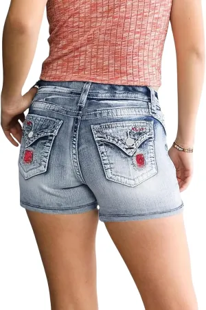 High Waisted Jean Shorts for Women Stretchy Distressed Skinny Denim Shorts Ripped Summer Shorts Embroided Pockets