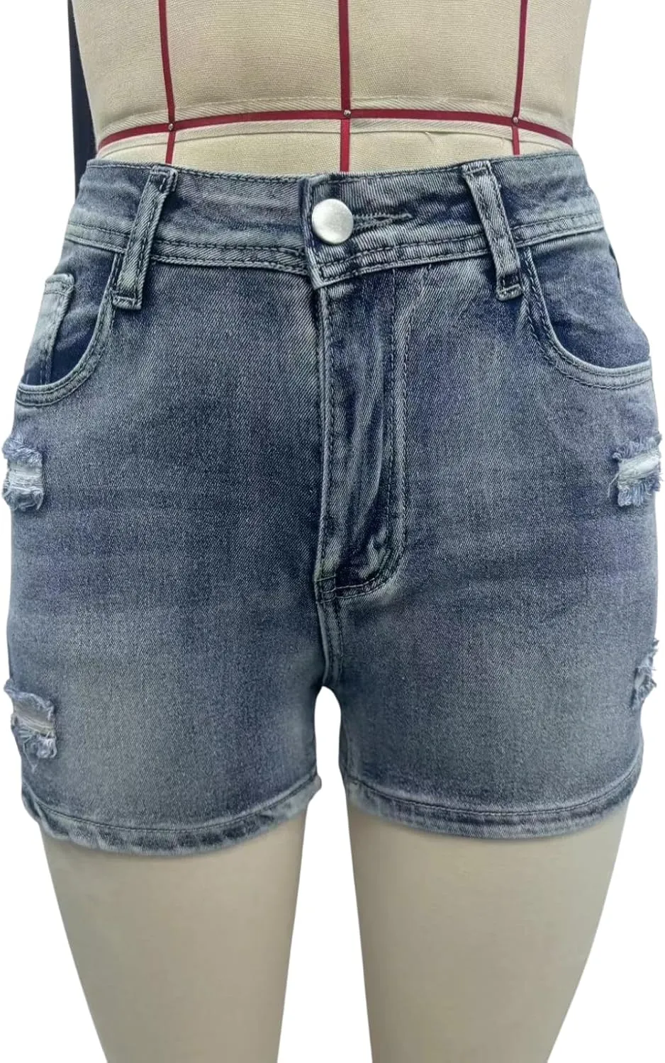 High Waisted Jean Shorts for Women Stretchy Distressed Skinny Denim Shorts Ripped Summer Shorts Embroided Pockets