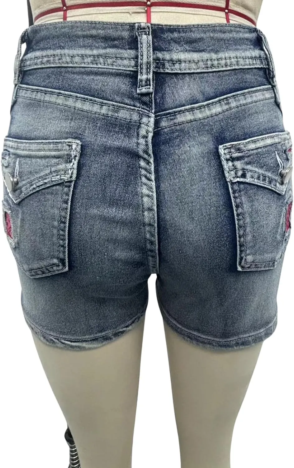 High Waisted Jean Shorts for Women Stretchy Distressed Skinny Denim Shorts Ripped Summer Shorts Embroided Pockets