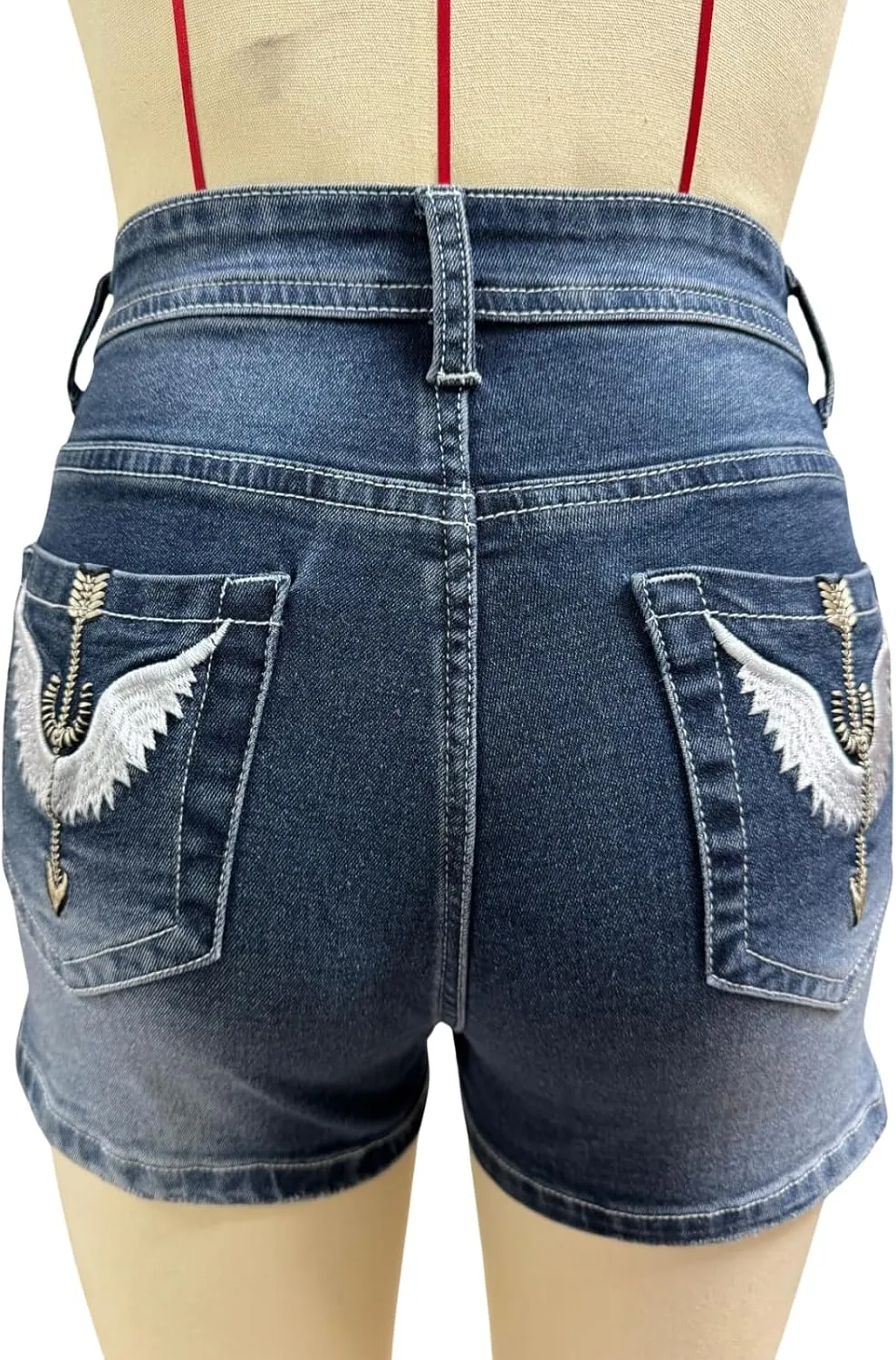 High Waisted Jean Shorts for Women Stretchy Distressed Skinny Denim Shorts Ripped Summer Shorts Embroided Pockets
