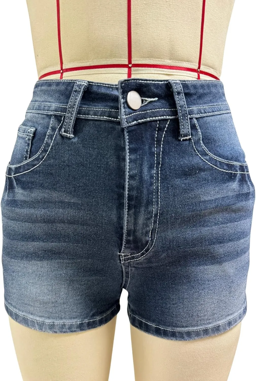 High Waisted Jean Shorts for Women Stretchy Distressed Skinny Denim Shorts Ripped Summer Shorts Embroided Pockets