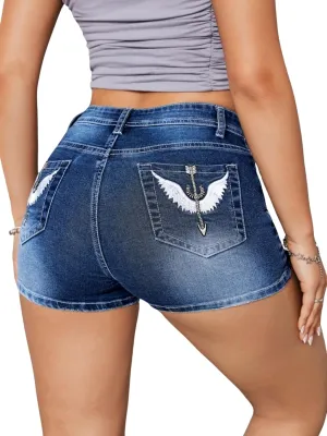 High Waisted Jean Shorts for Women Stretchy Distressed Skinny Denim Shorts Ripped Summer Shorts Embroided Pockets