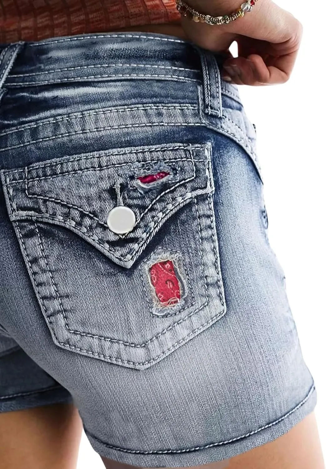 High Waisted Jean Shorts for Women Stretchy Distressed Skinny Denim Shorts Ripped Summer Shorts Embroided Pockets