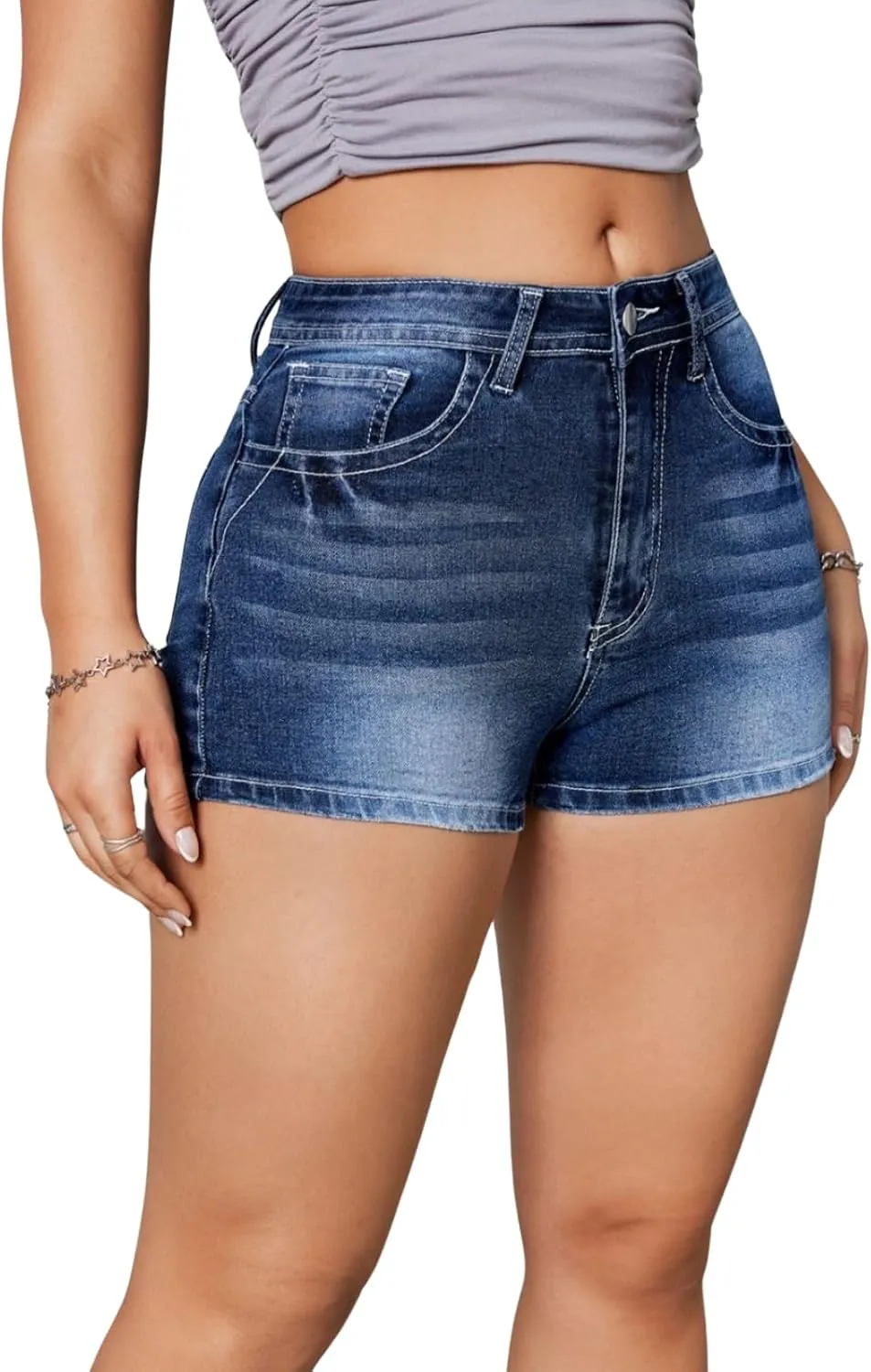 High Waisted Jean Shorts for Women Stretchy Distressed Skinny Denim Shorts Ripped Summer Shorts Embroided Pockets