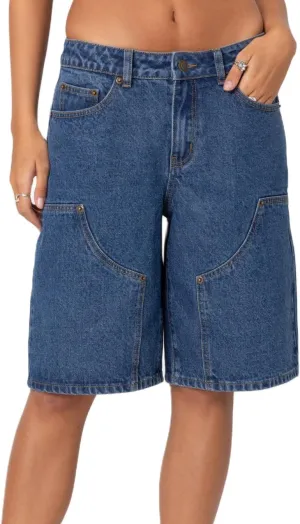 High Waisted Jean Shorts Women Casual Trendy Stretchy Wide Leg Denim Shorts Baggy Straight Leg Shorts with Pockets