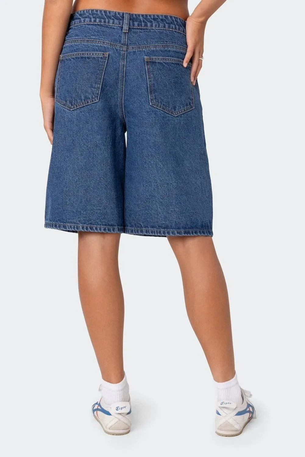 High Waisted Jean Shorts Women Casual Trendy Stretchy Wide Leg Denim Shorts Baggy Straight Leg Shorts with Pockets
