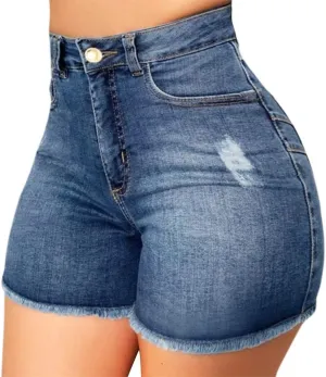 High Waisted Jean Shorts Womens Juniors Casual Summer Stretchy Jean Shorts Butt Lifting Tummy Control Denim Shorts