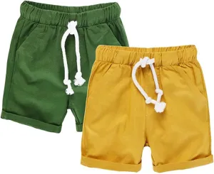 HILEELANG Toddler Boy Chino Shorts Summer Cotton Stretch Drawstring School Uniform Jogger Shorts 2 Pack