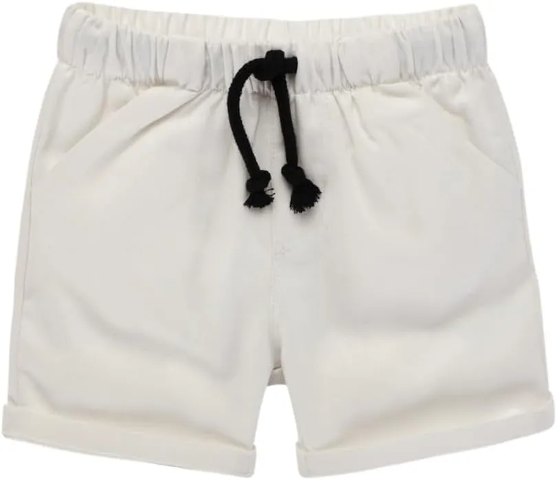 HILEELANG Toddler Boy Chino Shorts Summer Cotton Stretch Drawstring School Uniform Jogger Shorts 2 Pack