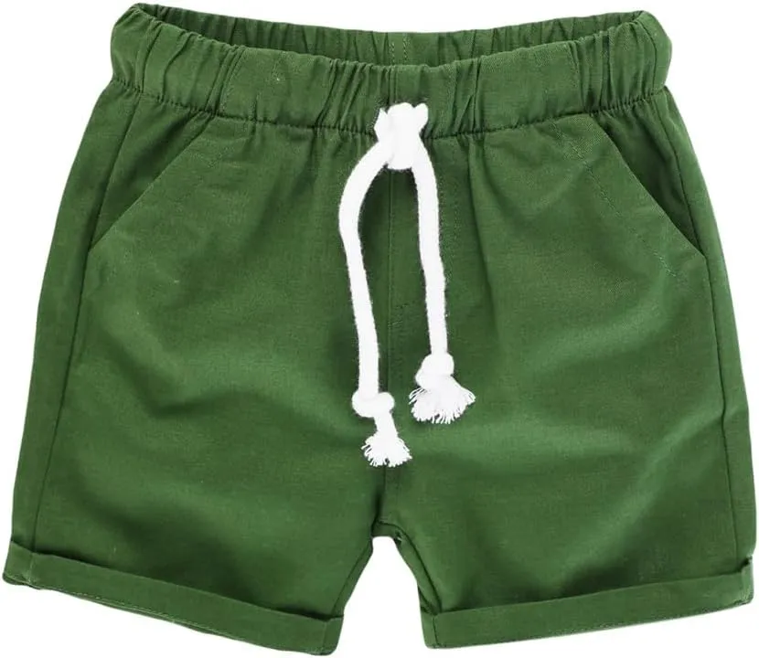 HILEELANG Toddler Boy Chino Shorts Summer Cotton Stretch Drawstring School Uniform Jogger Shorts 2 Pack