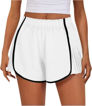 hlysgo Running Shorts for Women High Waisted Quick Dry Athletic Workout Shorts Pleated Contrast Color Summer Tennis Shorts