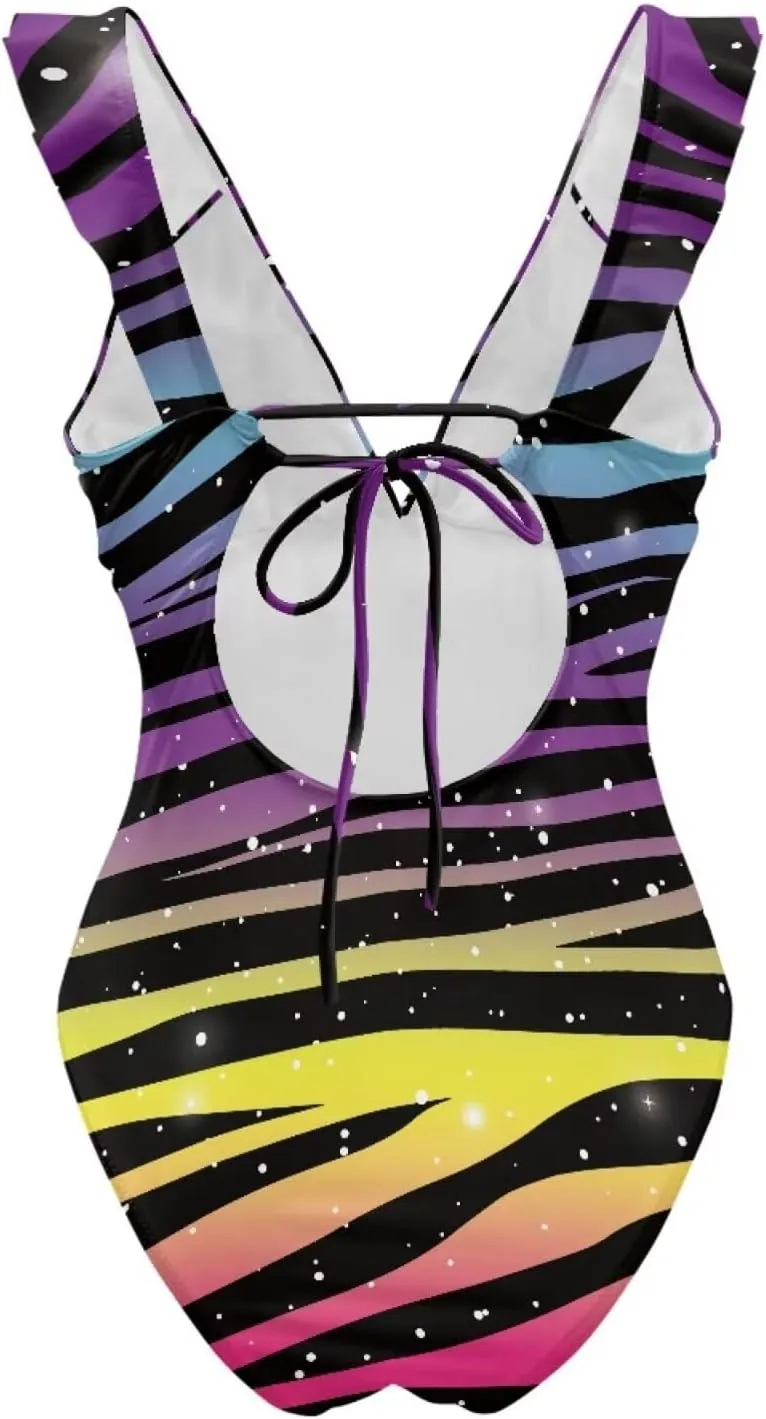 Howilath Animals Print Womens One Piece Swimsuits Halter Ruched Bathing Suit Tummy Control Casual Ladies Swimwear