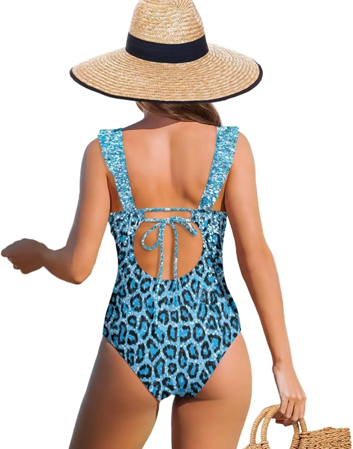 Howilath Animals Print Womens One Piece Swimsuits Halter Ruched Bathing Suit Tummy Control Casual Ladies Swimwear
