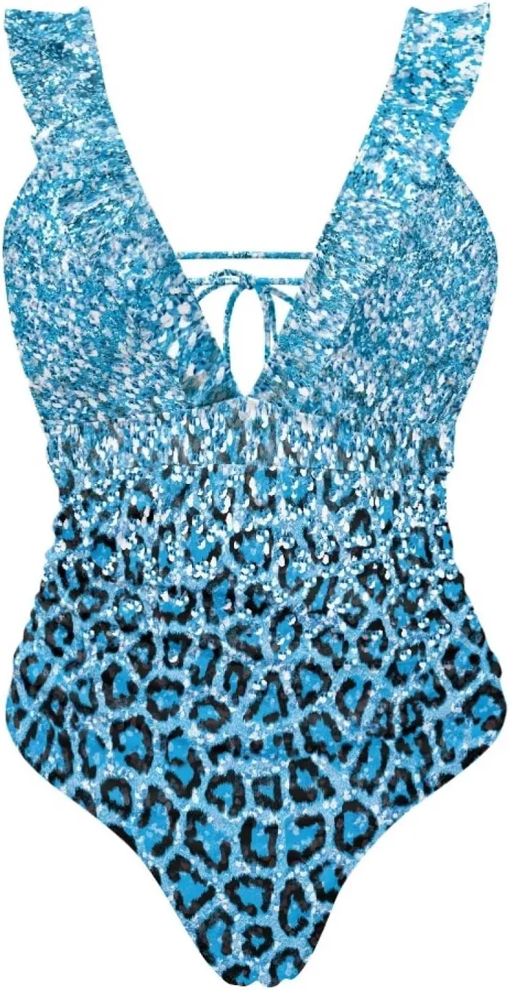 Howilath Animals Print Womens One Piece Swimsuits Halter Ruched Bathing Suit Tummy Control Casual Ladies Swimwear