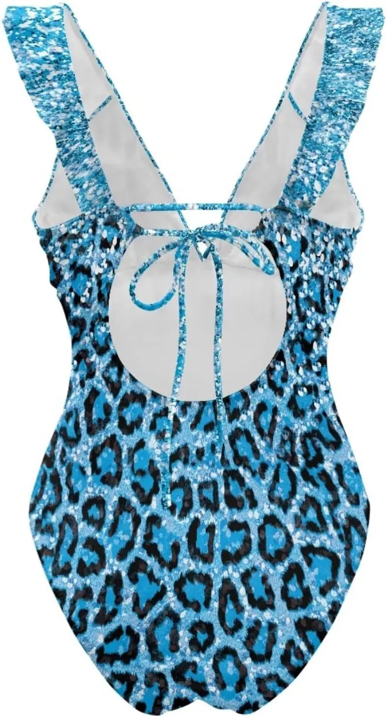 Howilath Animals Print Womens One Piece Swimsuits Halter Ruched Bathing Suit Tummy Control Casual Ladies Swimwear