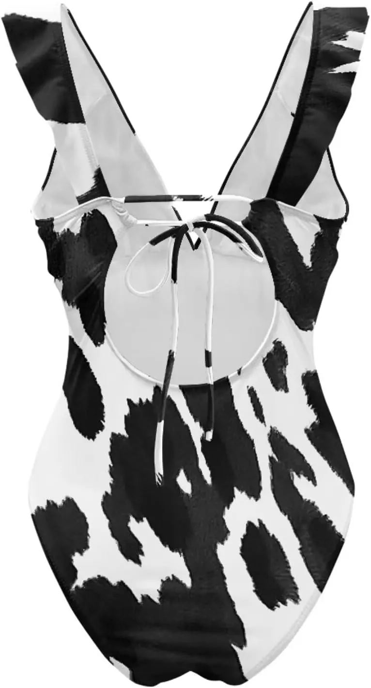 Howilath Animals Print Womens One Piece Swimsuits Halter Ruched Bathing Suit Tummy Control Casual Ladies Swimwear