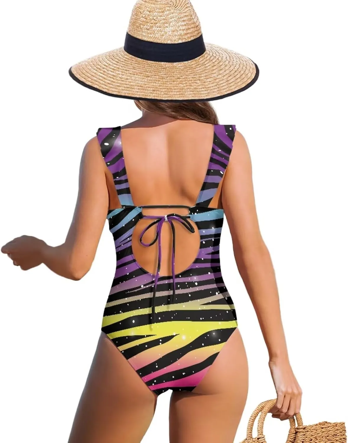 Howilath Animals Print Womens One Piece Swimsuits Halter Ruched Bathing Suit Tummy Control Casual Ladies Swimwear