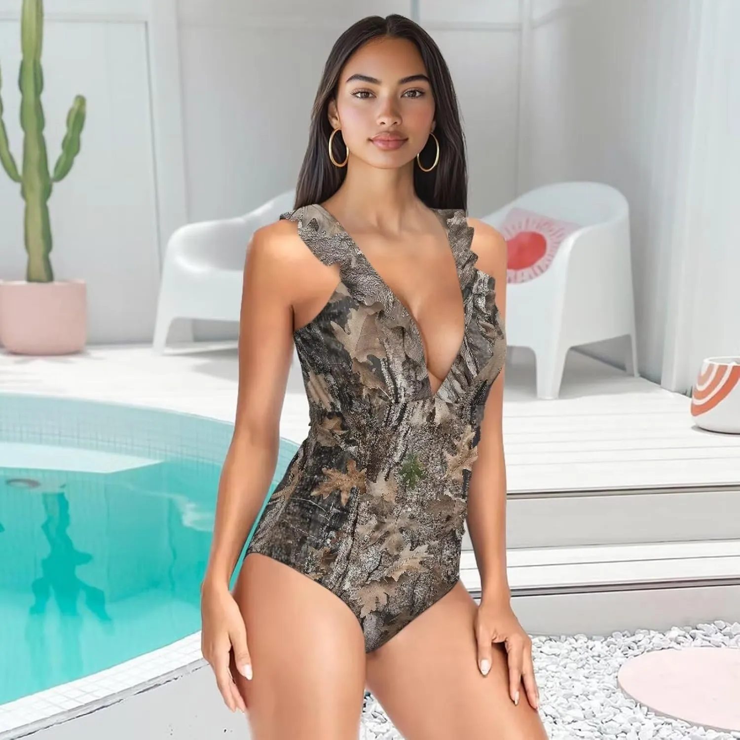 Howilath Hawaiian Style Women Bathing Suits One Piece Swimsuits Tummy Control Swimwear Ruched Ruffle Swimsuits for Beach
