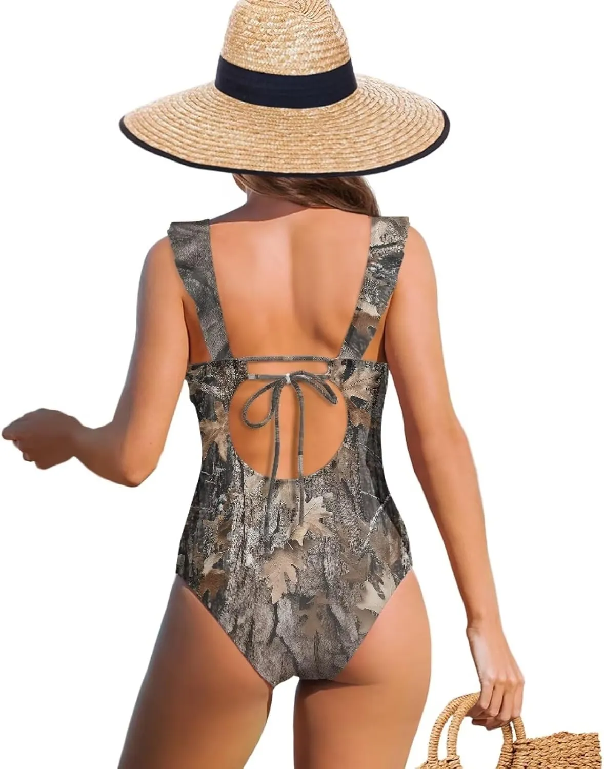 Howilath Hawaiian Style Women Bathing Suits One Piece Swimsuits Tummy Control Swimwear Ruched Ruffle Swimsuits for Beach
