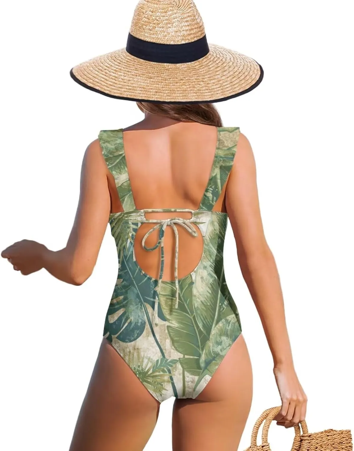 Howilath Hawaiian Style Women Bathing Suits One Piece Swimsuits Tummy Control Swimwear Ruched Ruffle Swimsuits for Beach