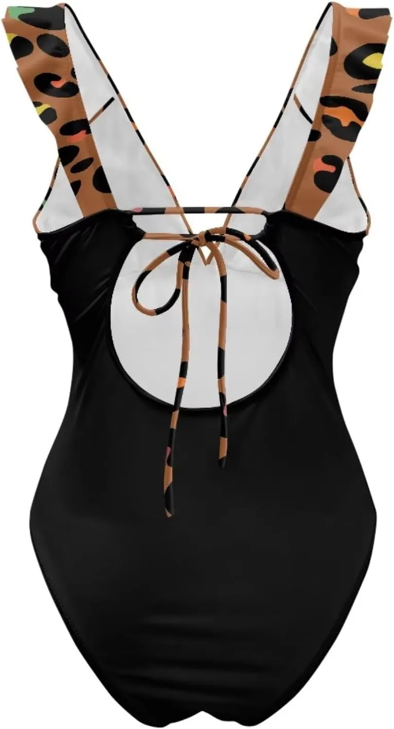 Howilath Leopard Print Women Swimsuits Tummy Control Swimming Suits One Piece Bathing Suits Vintage Lightweight Swimwear