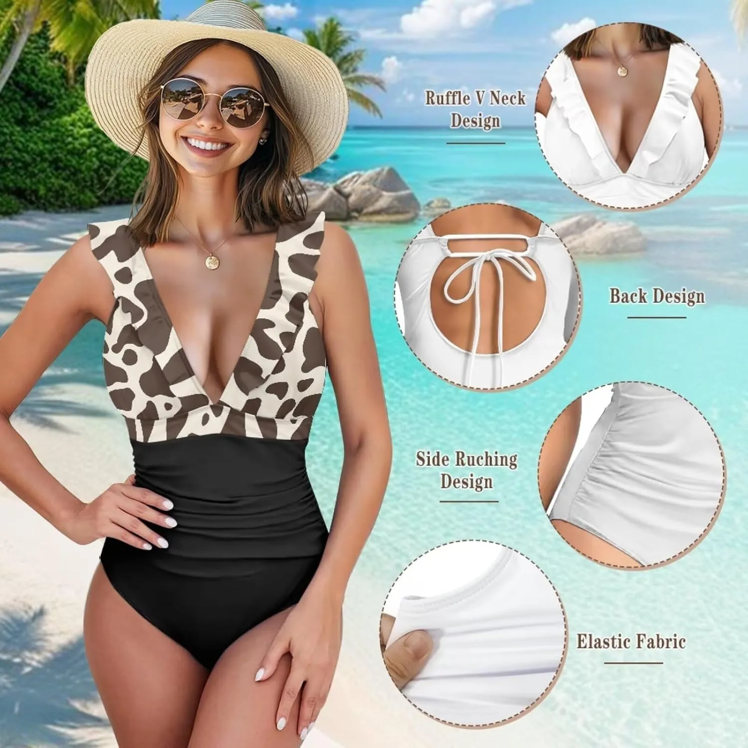 Howilath Leopard Print Women Swimsuits Tummy Control Swimming Suits One Piece Bathing Suits Vintage Lightweight Swimwear