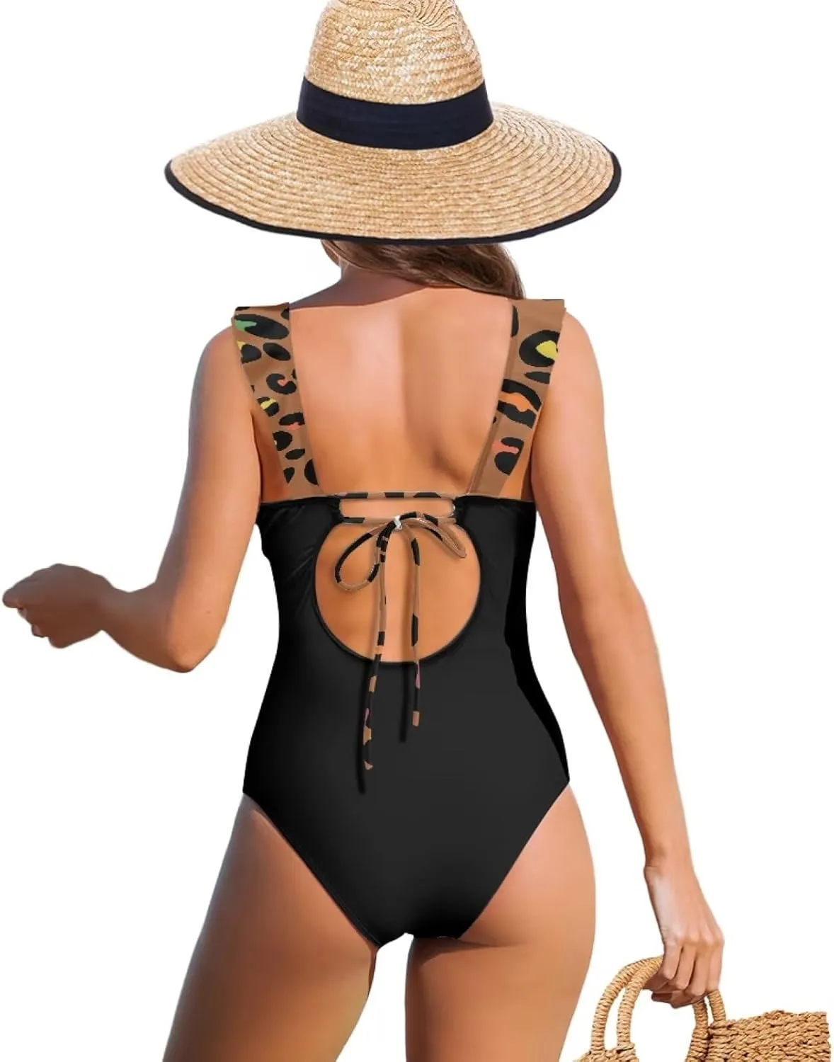 Howilath Leopard Print Women Swimsuits Tummy Control Swimming Suits One Piece Bathing Suits Vintage Lightweight Swimwear