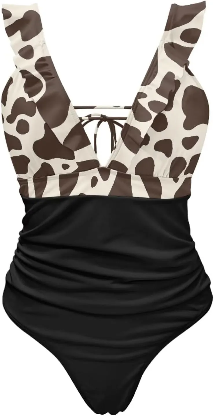Howilath Leopard Print Women Swimsuits Tummy Control Swimming Suits One Piece Bathing Suits Vintage Lightweight Swimwear