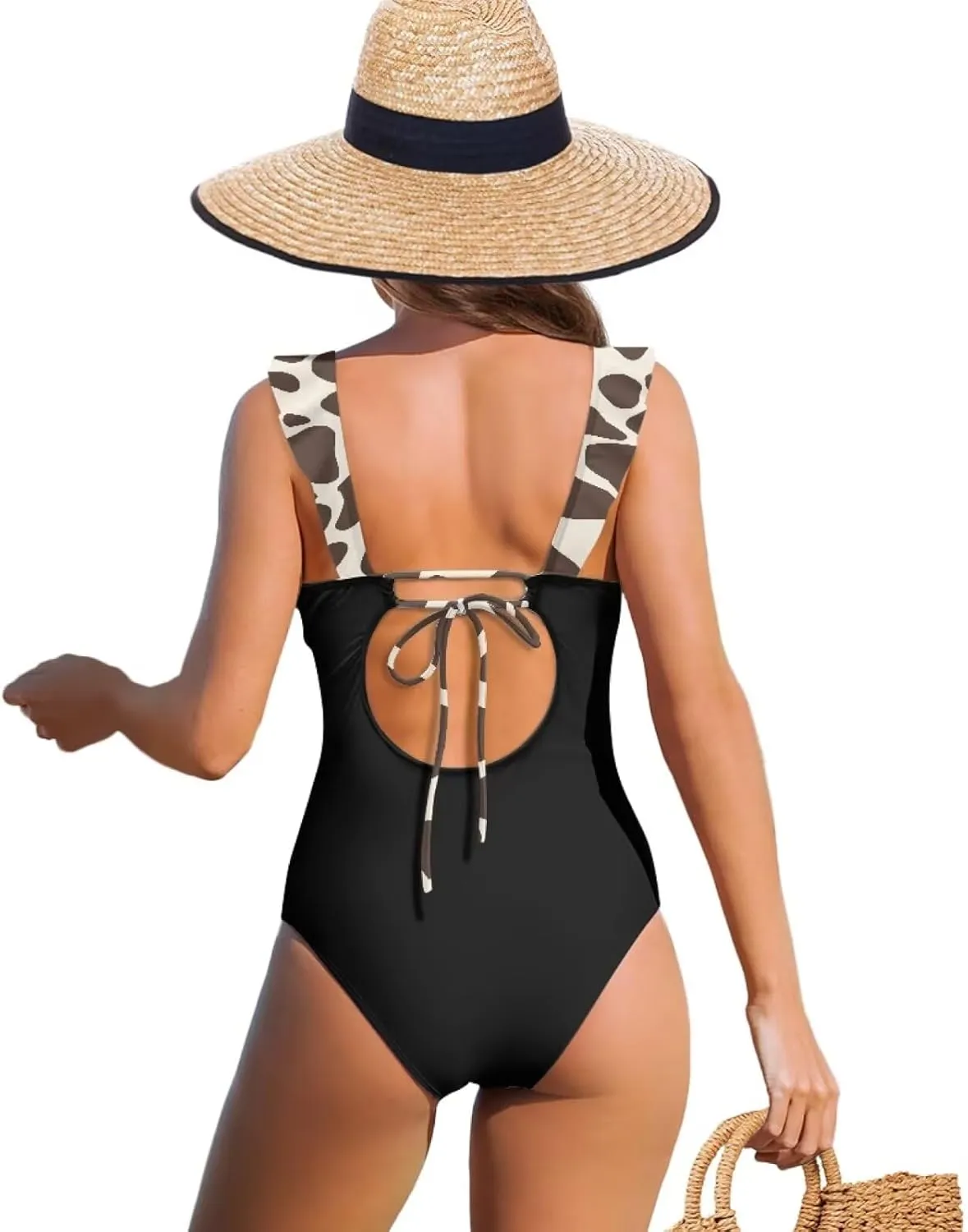 Howilath Leopard Print Women Swimsuits Tummy Control Swimming Suits One Piece Bathing Suits Vintage Lightweight Swimwear