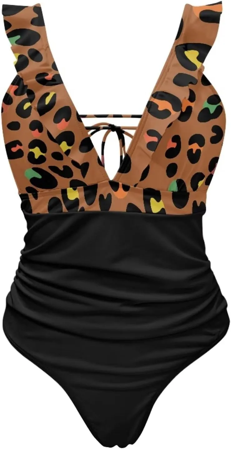 Howilath Leopard Print Women Swimsuits Tummy Control Swimming Suits One Piece Bathing Suits Vintage Lightweight Swimwear