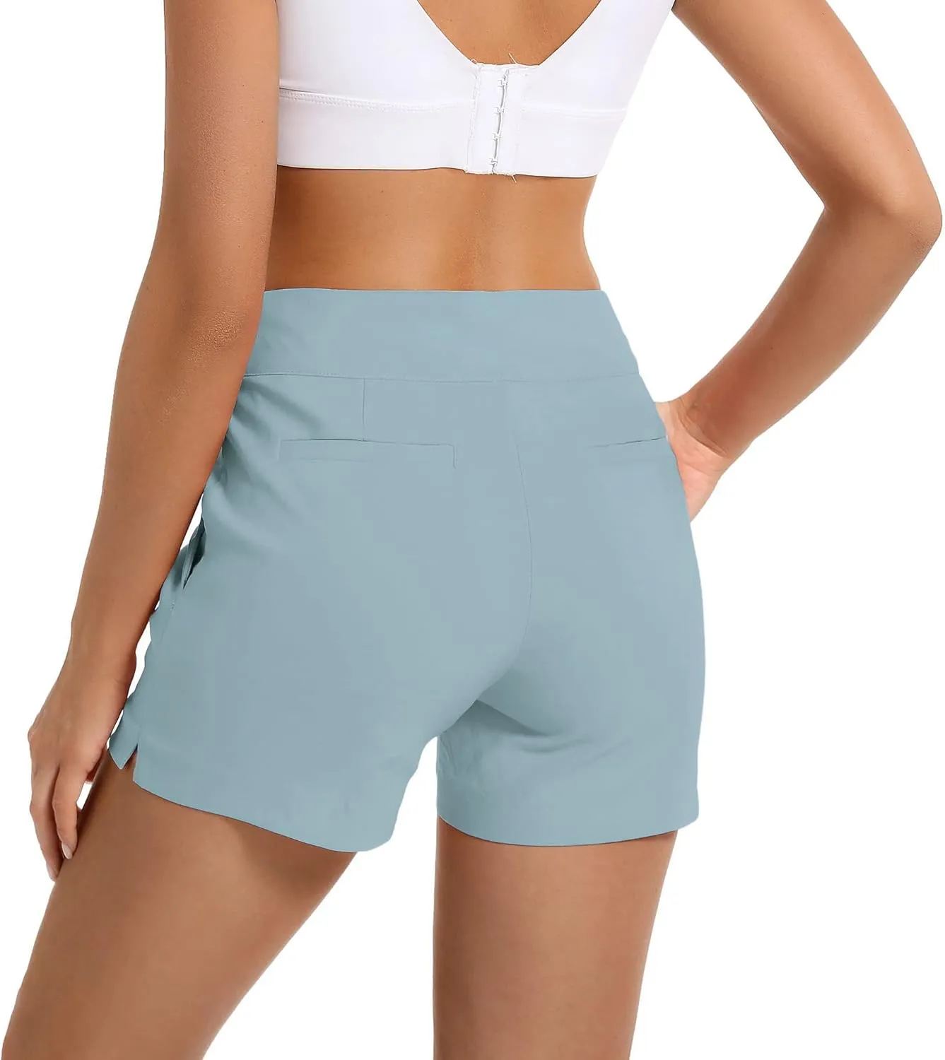 JAMfit Women's Chino Shorts - 4" Inseam, High Waisted, Elastic, Summer Casual Shorts with 2 Front Pockets