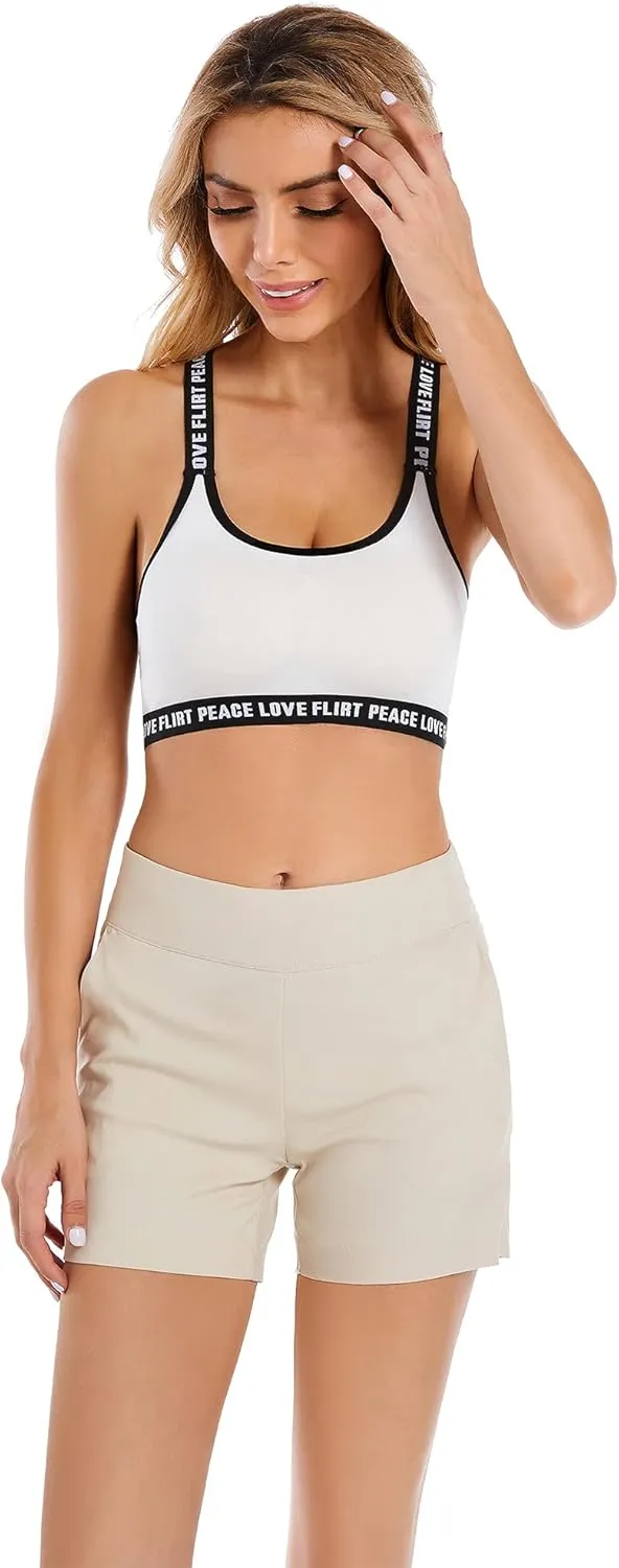 JAMfit Women's Chino Shorts - 4" Inseam, High Waisted, Elastic, Summer Casual Shorts with 2 Front Pockets