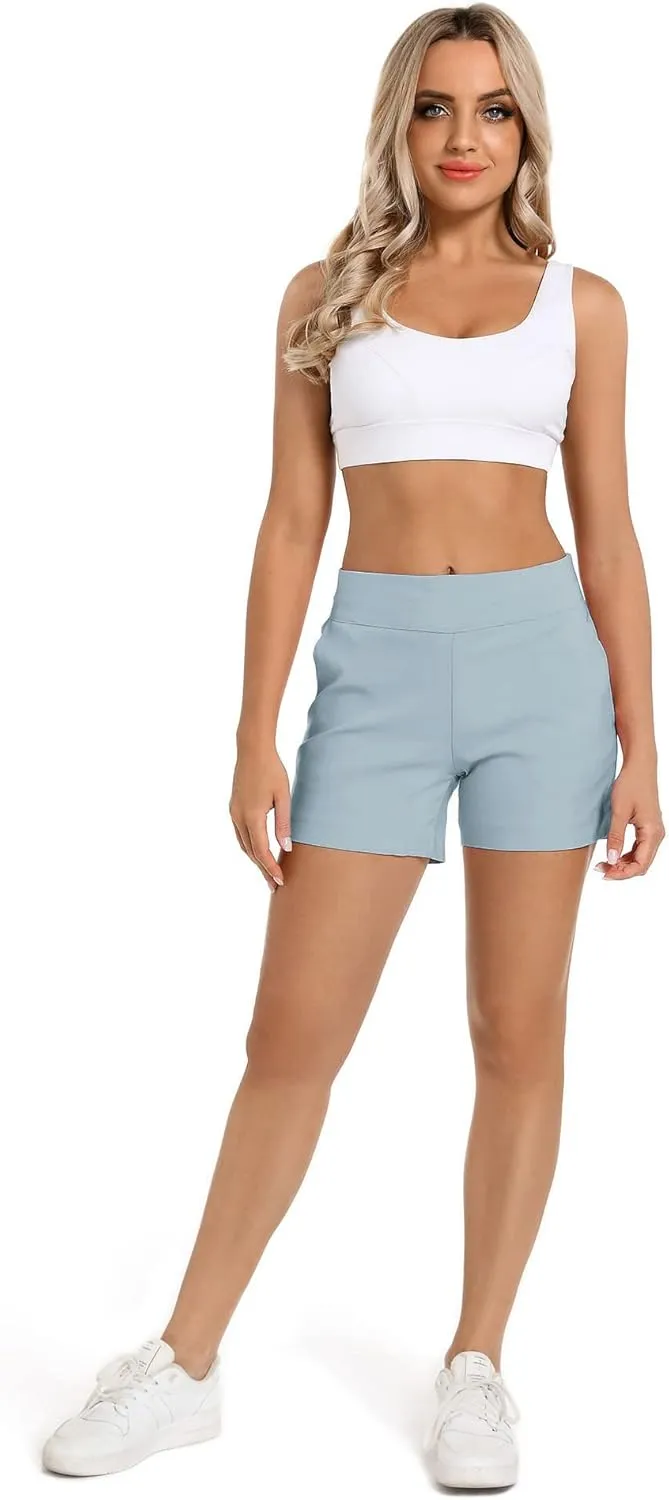 JAMfit Women's Chino Shorts - 4" Inseam, High Waisted, Elastic, Summer Casual Shorts with 2 Front Pockets